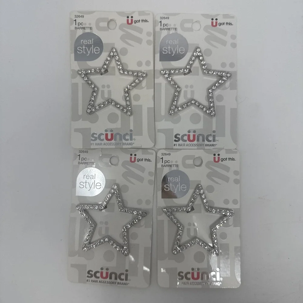 4 Pack Scunci Rhinestone Star Barrette 1 pc #32649-A